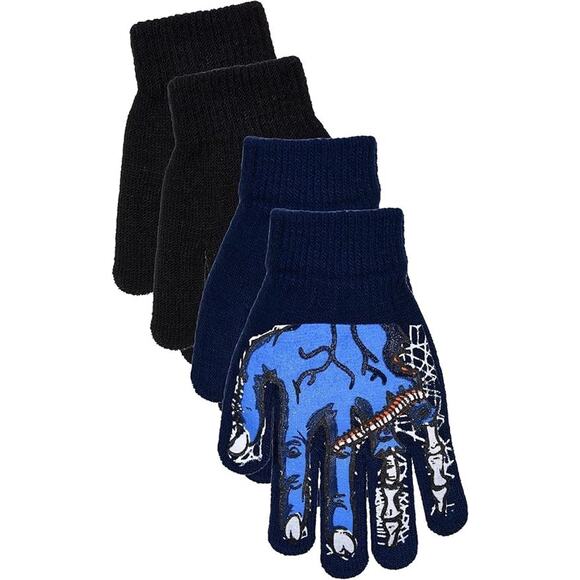 Boys 2 pairs of Gloves: 1-Halloween AND 1-Black (Monster Navy2) - Picture 3 of 4